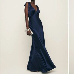 Reformation Pernille Silk Dress in Navy
